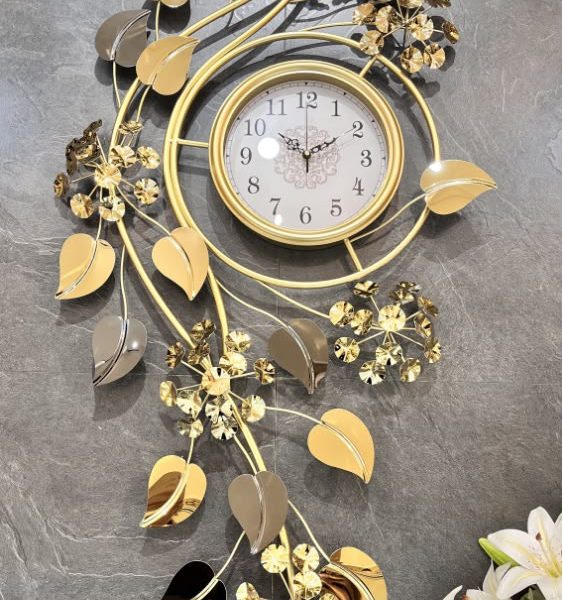 Golden Botanical Metal Decorative Wall Clock – Zahra Home Decor